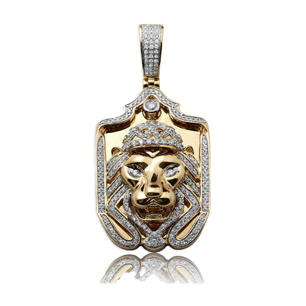 14KY 1.05CTW DIAMOND LION HEAD WITH CROWN DOGTAG P