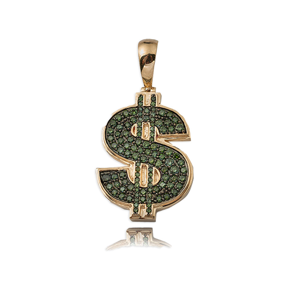 10KY 2.25CTW GREEN DIAMOND $ DOLLAR SIGN PENDANT