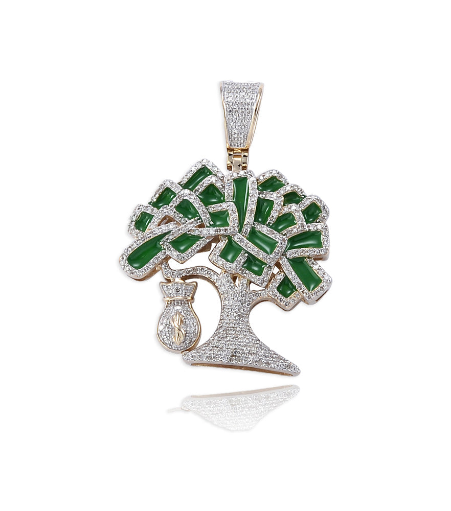 10KY 0.65CTW DIAMOND MONEY TREE PENDANT WITH GREEN