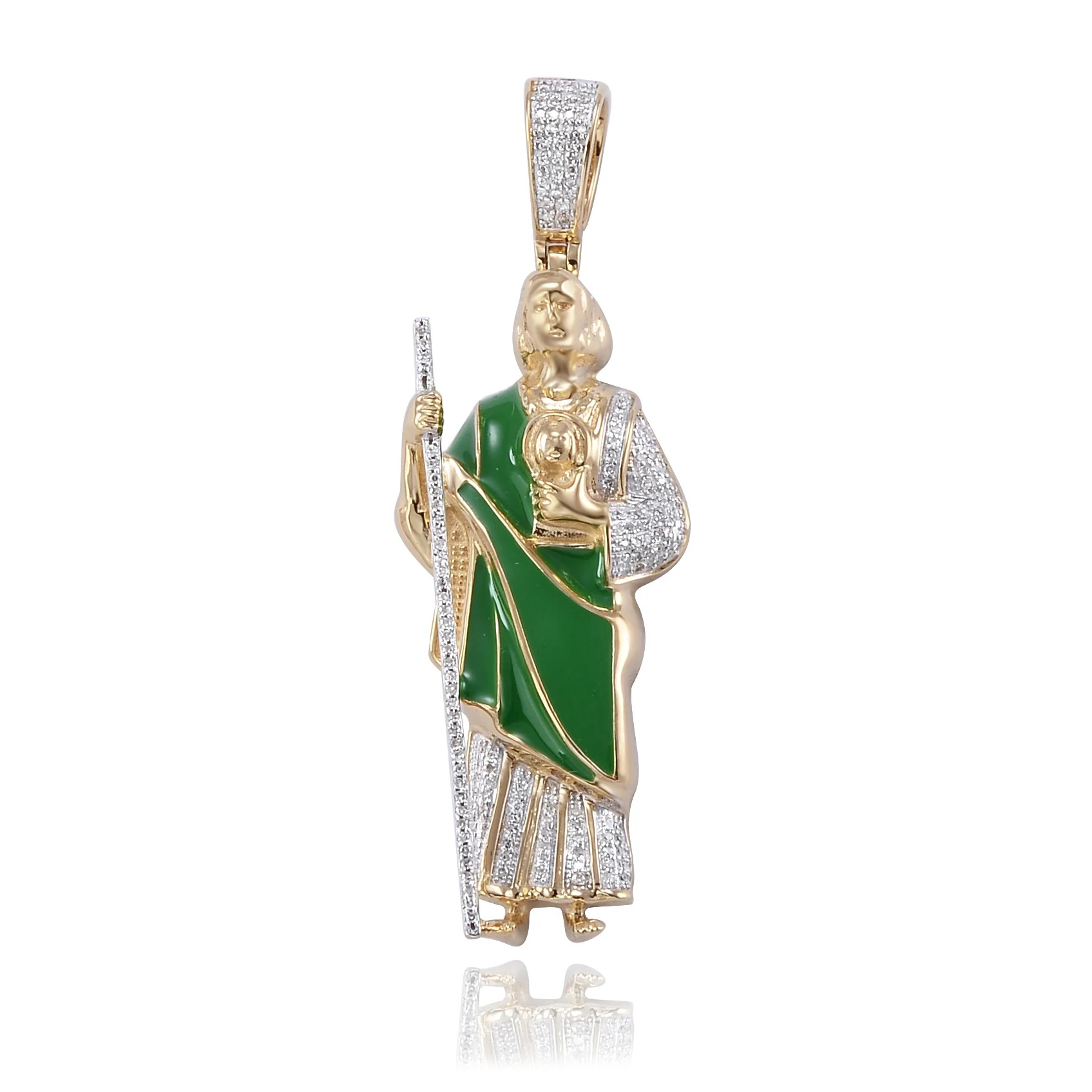 10KY 0.25CTW DIAMOND ST. JUDE PENDANT WITH GREEN