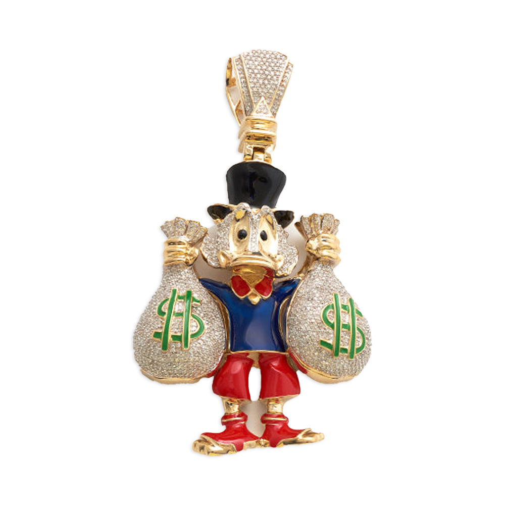 10KY 1.50CTW DIAMOND DUCK WITH MONEY BAGS PENDANT