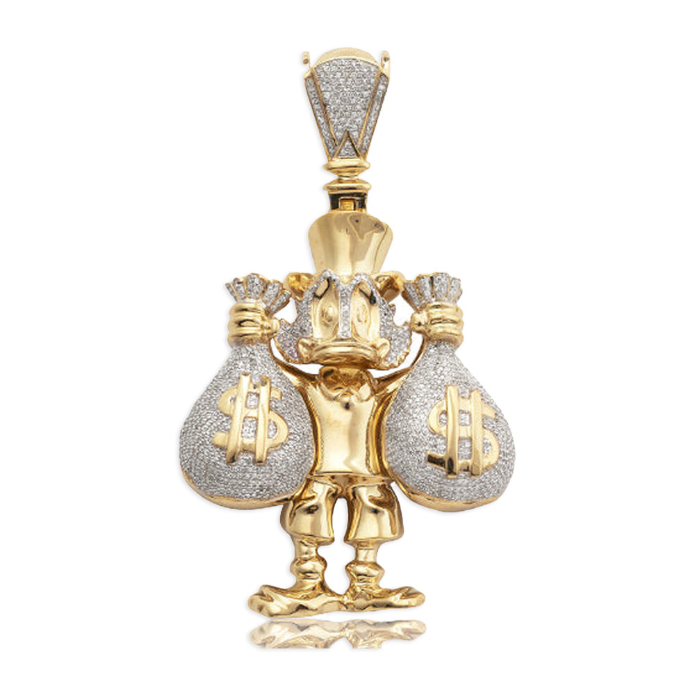 10KY 1.50CTW MICROPAVE DUCK W / MONEY BAGS PENDANT