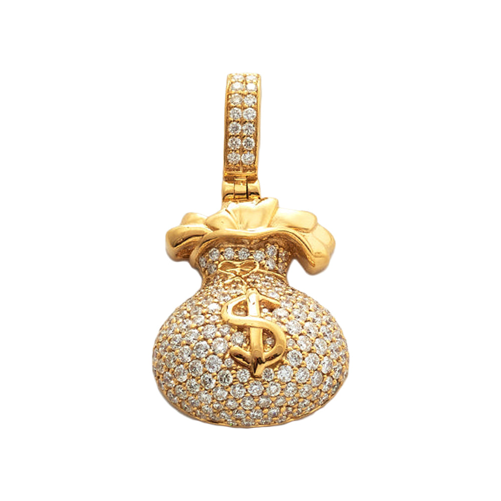 14KY 0.90CTW DIAMOND MONEY BAG PENDANT WITH $