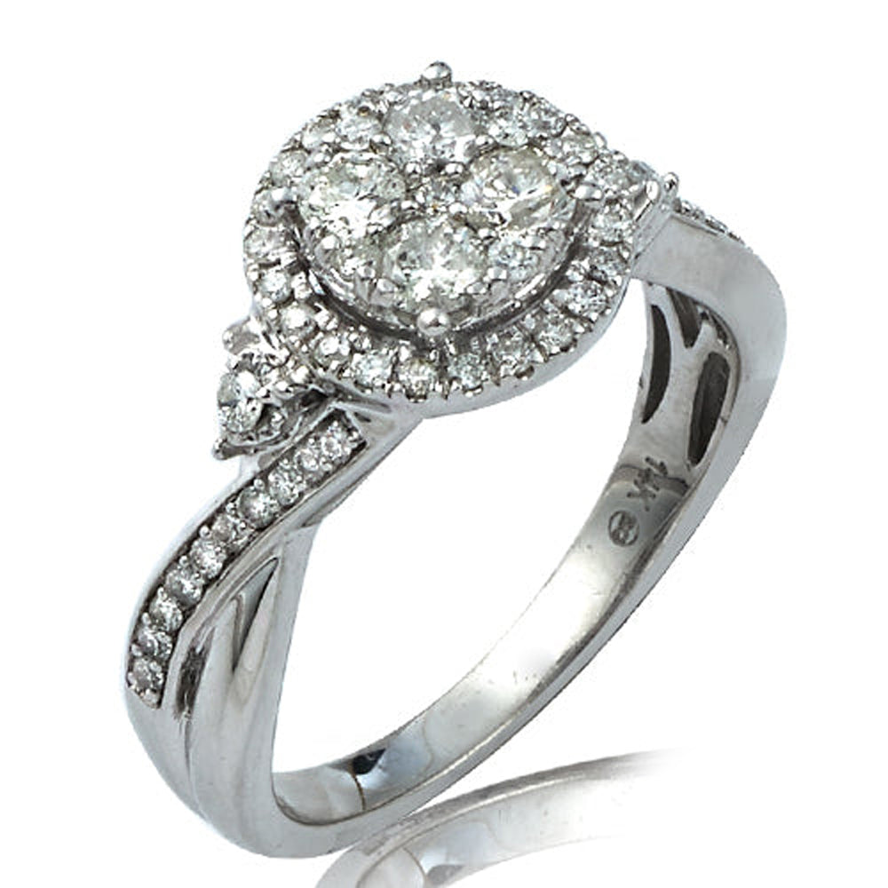 14KW 0.75CTW DIAMOND ROUND CLUSTER RING WITH HALO