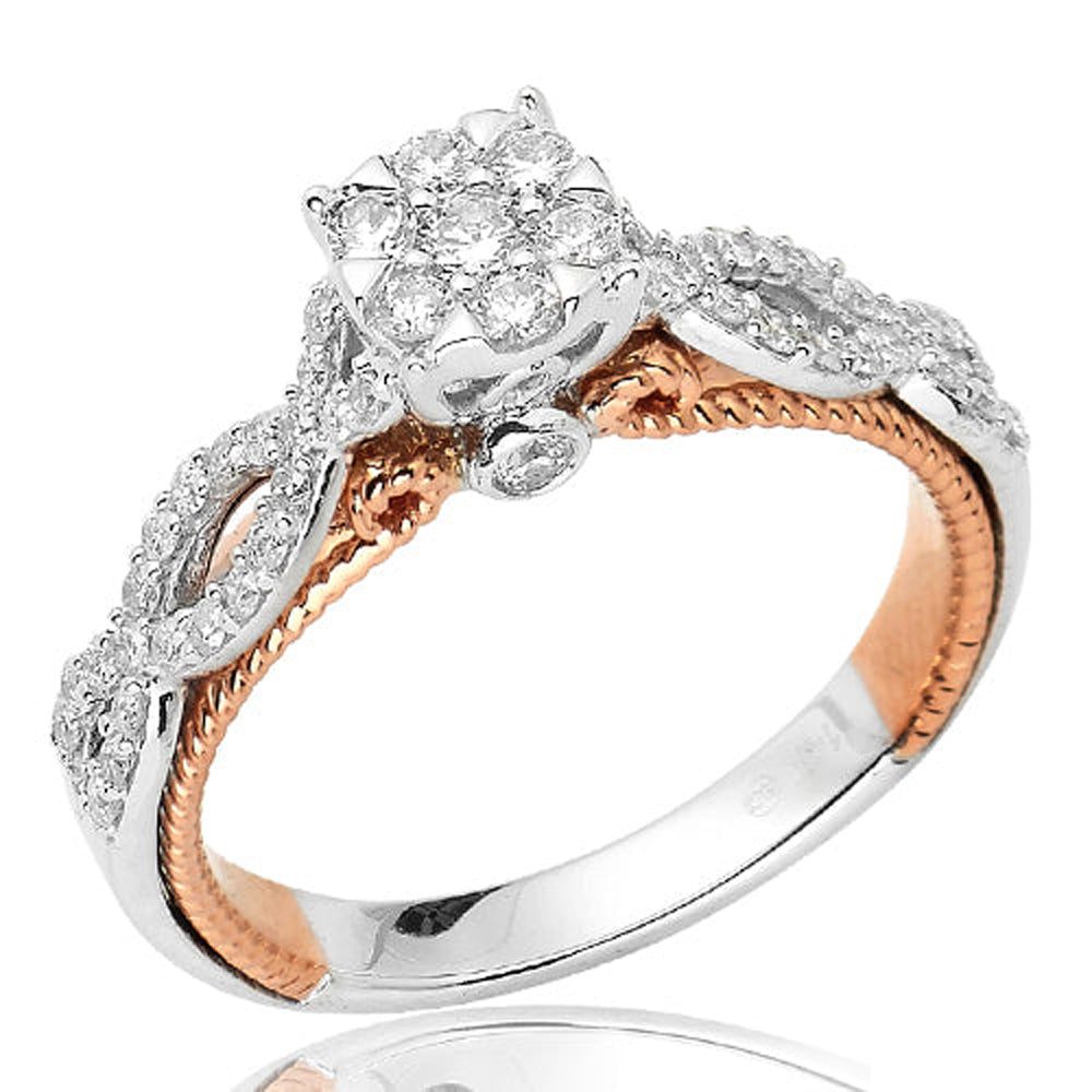 14KW+R 0.65CTW CTW TWO TONE DIAMOND CLUSTER RING -