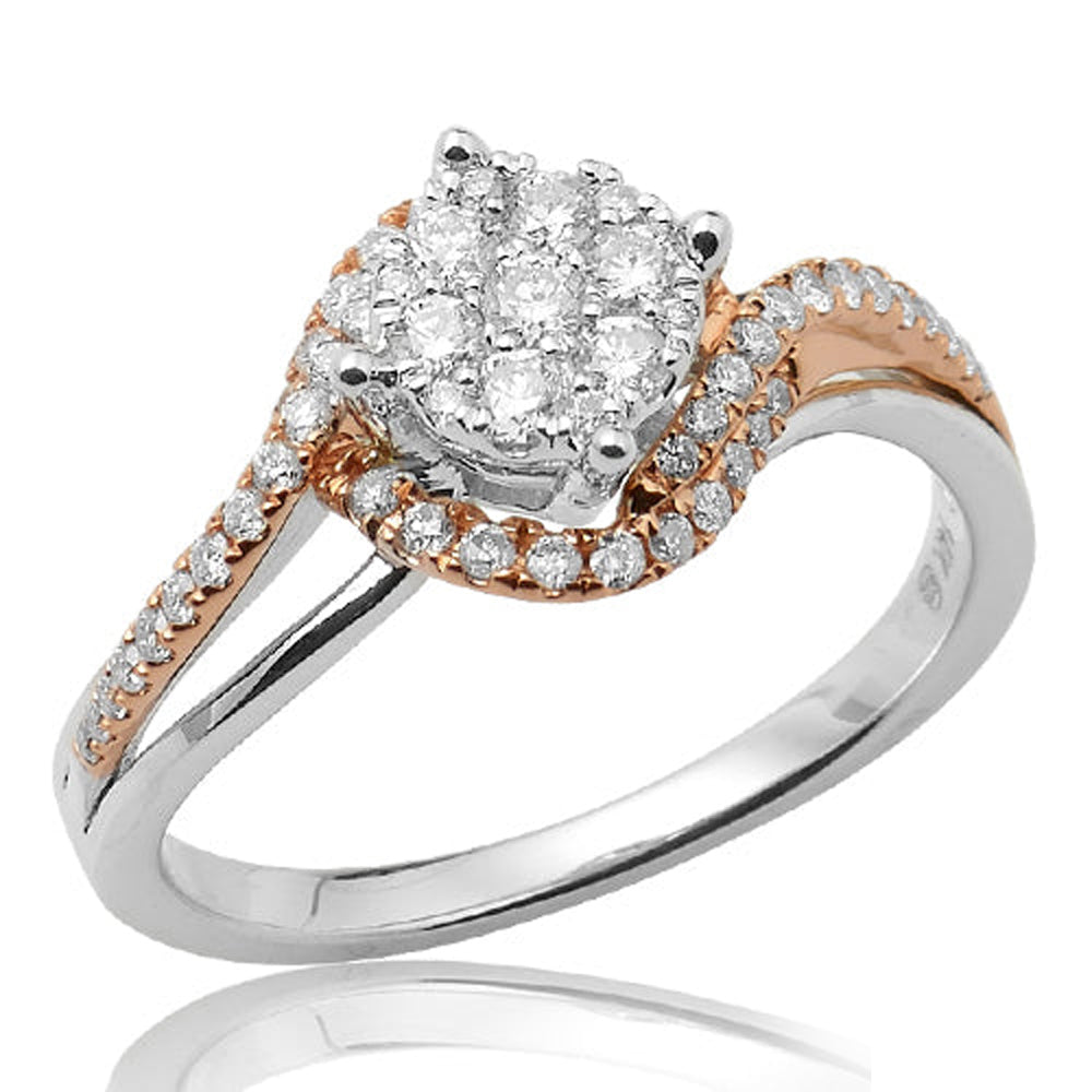 14KW+R 0.50CTW DIAMOND TWO TONE CLUSTER RING WITH