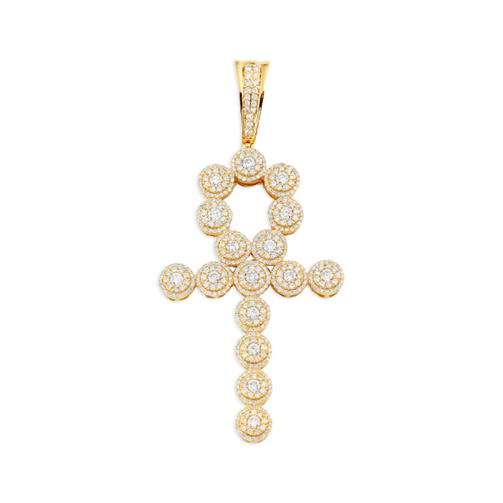 14KY 3.00CTW CLUSTER DIAMOND ANKH CROSS PENDANT