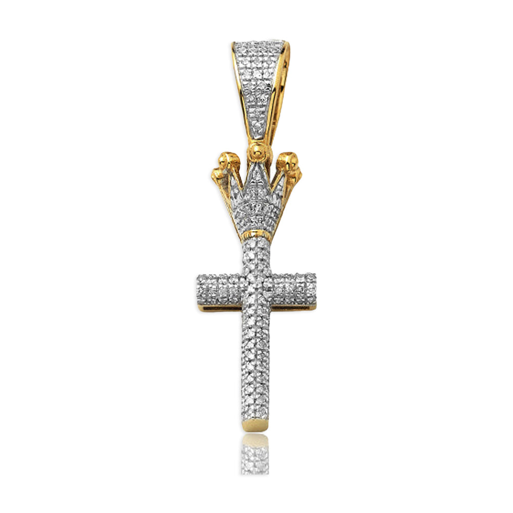 10KY 0.20CTW DIAMOND CROSS WITH CROWN PENDANT