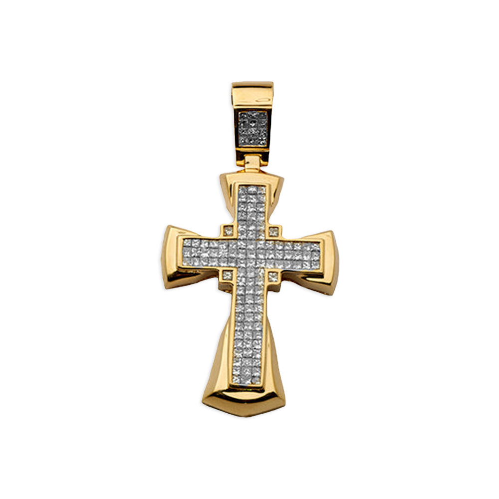 14KY 2.50CTW INVISIBLE PRINCESS DIAMOND CROSS PEND