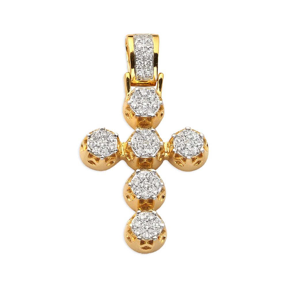 14KY 0.85CTW DIAMOND ROUND CLUSTER CROSS PENDANT