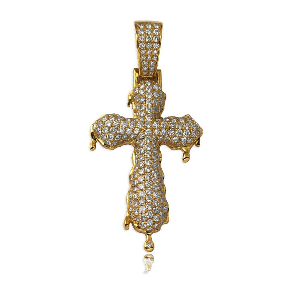 10KY 2.50CTW DIAMOND DRIPPING CROSS PENDANT