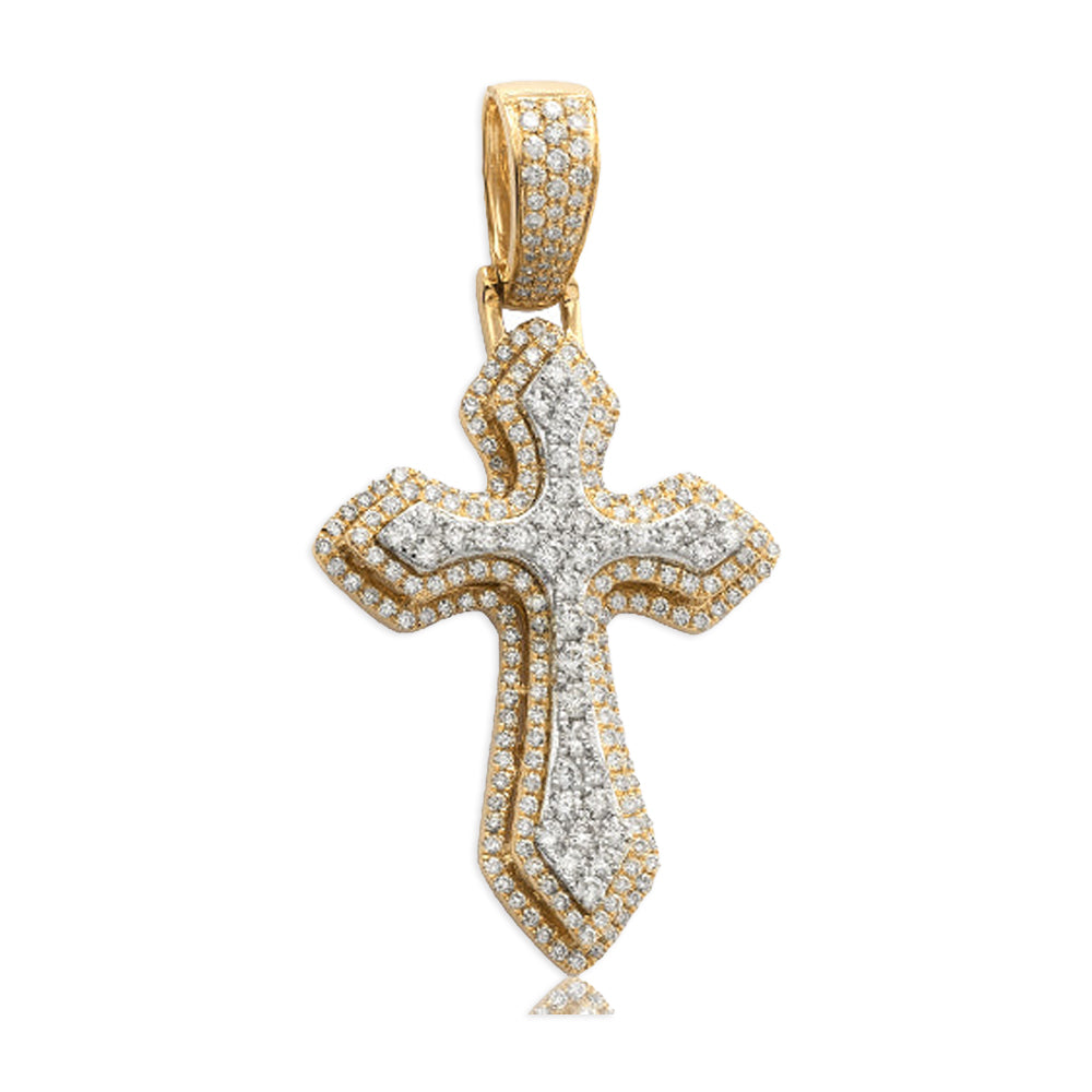 14KY+W 2.10CTW DIAMOND TWO TONE 3-D POINTED CROSS