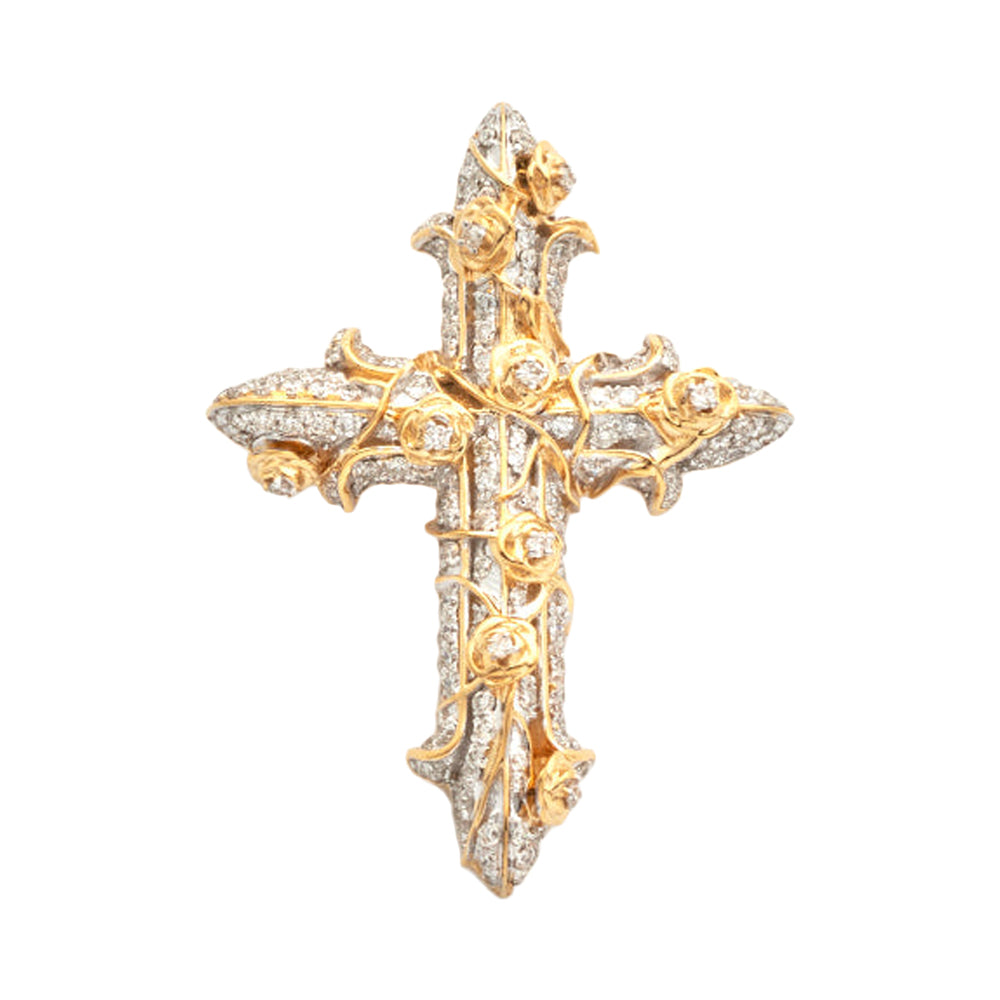 14KY 1.25CTW DIAMOND CROSS WITH ROSES