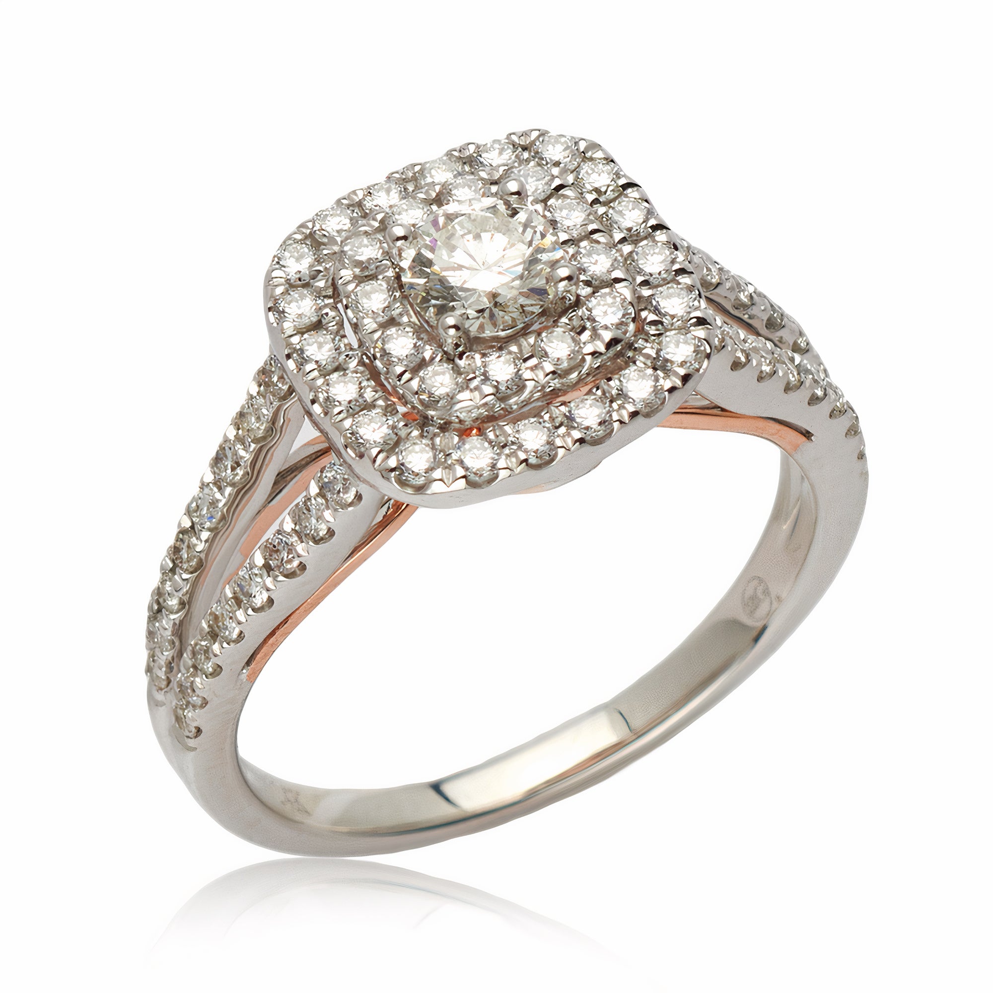 14KW+R 0.92CTW DIAMOND BRIDAL RING -DOUBLE SQ HALO