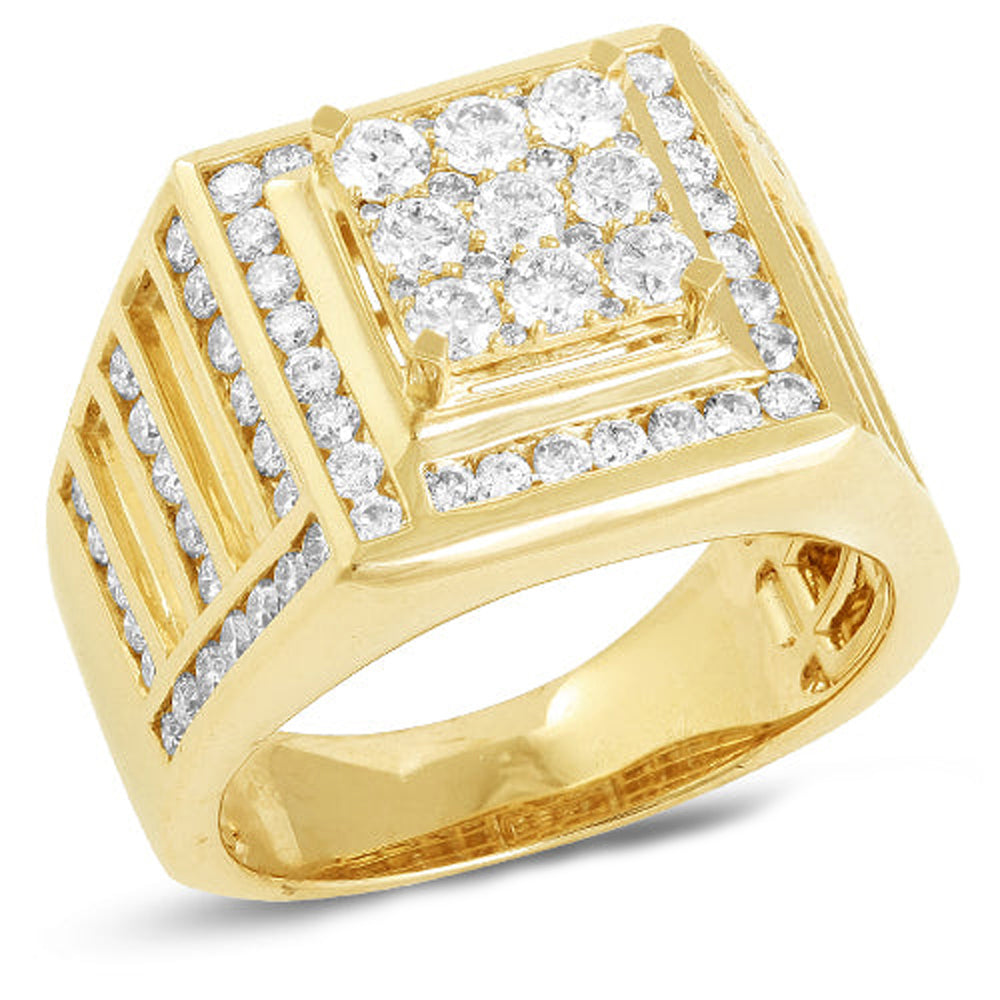 14KY 2.50CTW DIAMOND MENS 3-D SQUARE HEAD RING