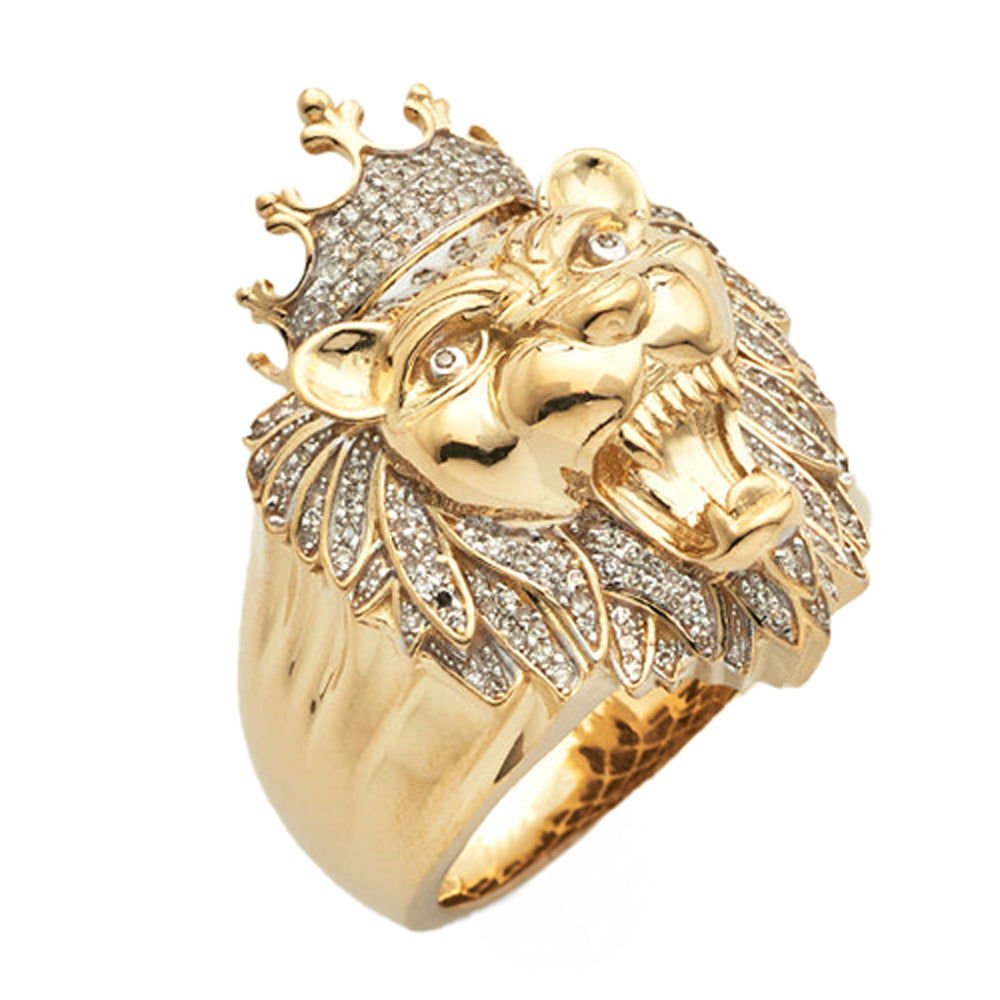 10KY 0.50CTW MICROPAVE DIAMOND LION HEAD MENS RING