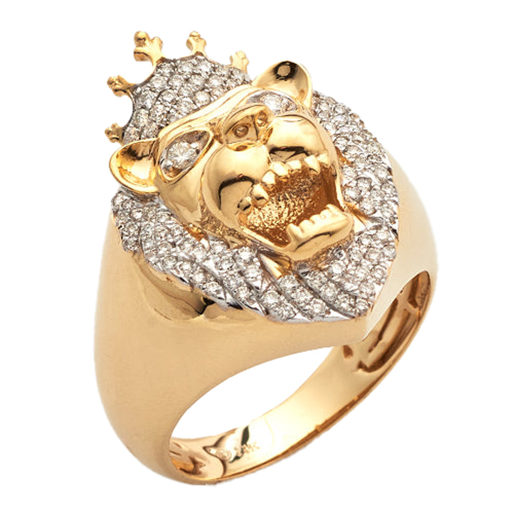 14KY 0.65CTW DIAMOND LION HEAD MENS RING