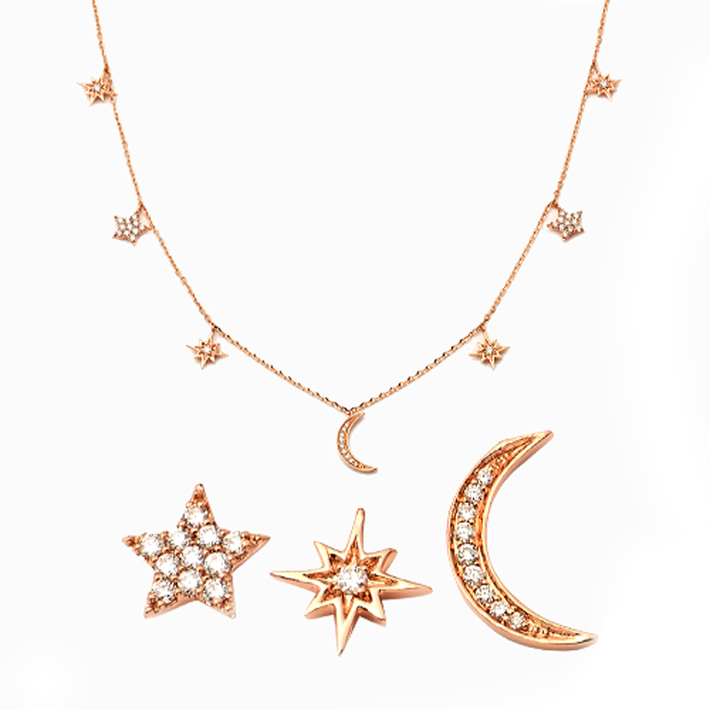 14KR 0.25CTW DIAMOND NECKLACE - CRESCEN MOON