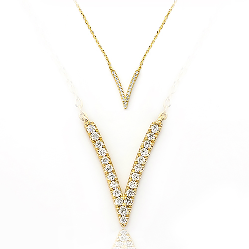 14KY 0.10CTW DIAMOND NECKLACE - V SHAPE