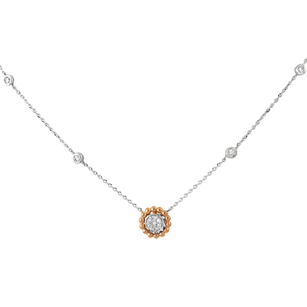 14KW+R 0.25CTW DIAMOND NECKLACE - ROUND CLUSTER