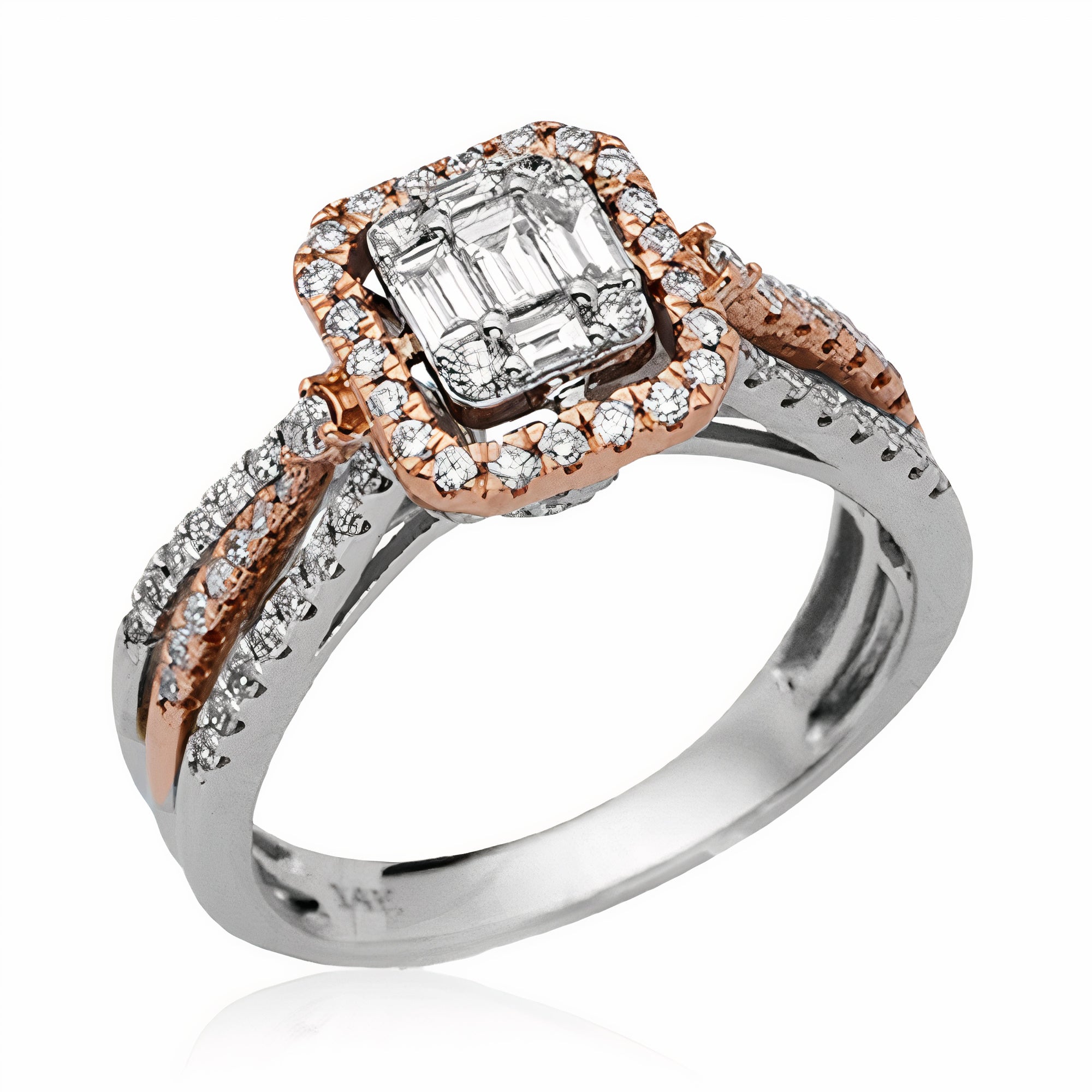 14KW+R 0.85CTW BAGUETTE DIAMOND BRIDAL RING - SING