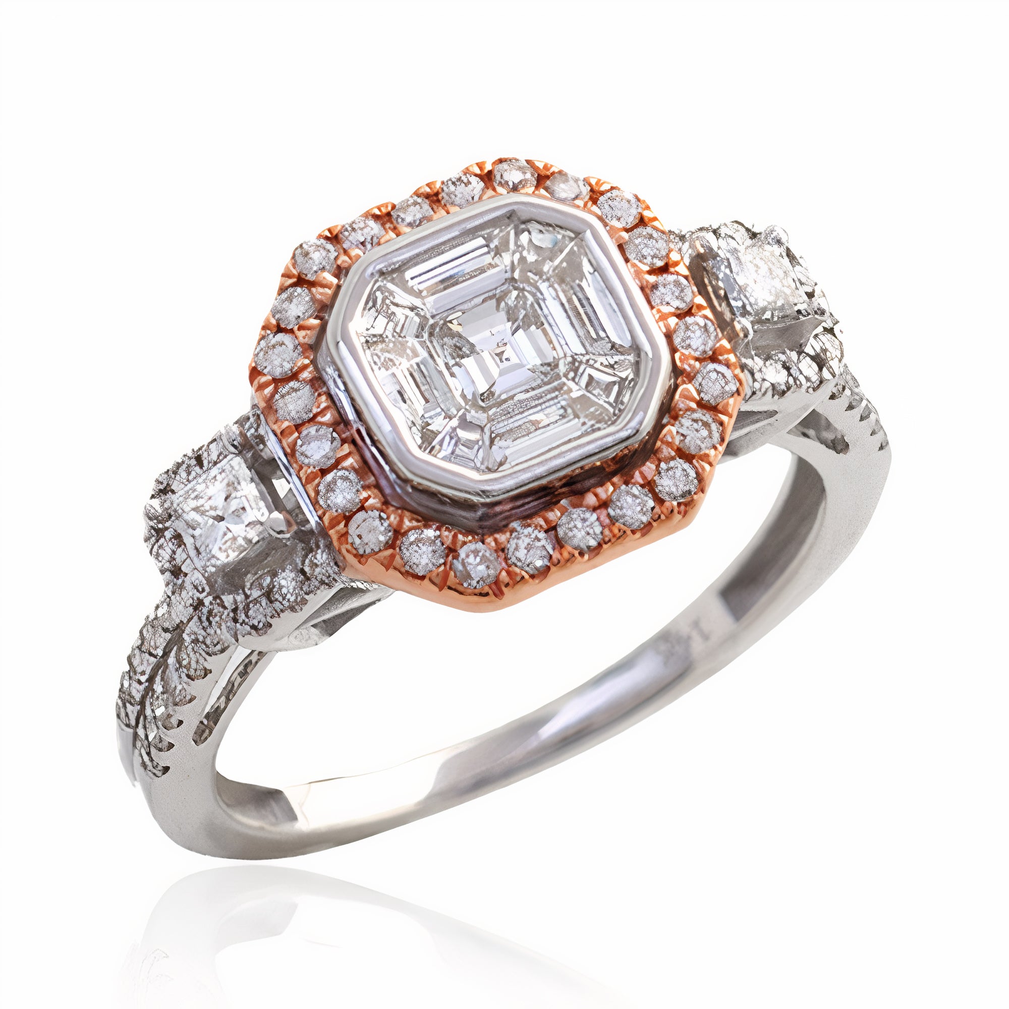 14KW+R 1.10CTW BAGUETTE DIAMOND RING - 8 SIDED HAL