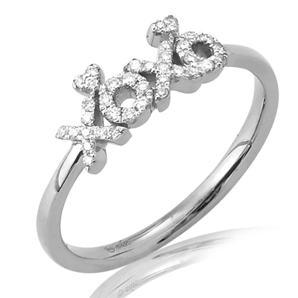 14KW 0.15CTW DIAMOND 'X & O' RING WITH HEARTS