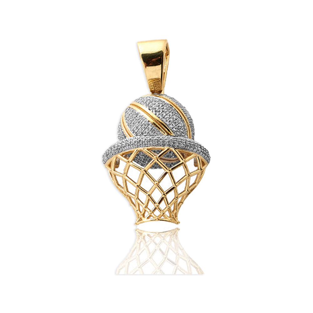 10KY 1.00CTW DIAMOND BASKETBALL WITH HOOP PENDANT