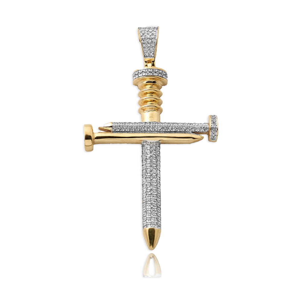 10KY 0.45CTW DIAMOND NAILS CROSS PENDANT