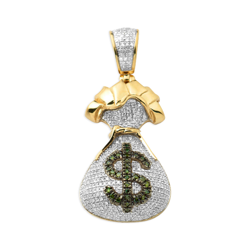 10KY 0.85CTW GREEN AND WHITE DIAMOND MONEY BAG