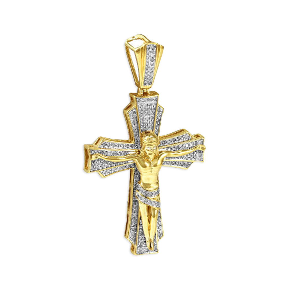 10KY 0.65CTW DIAMOND CROSS PENDANT WITH JESUS