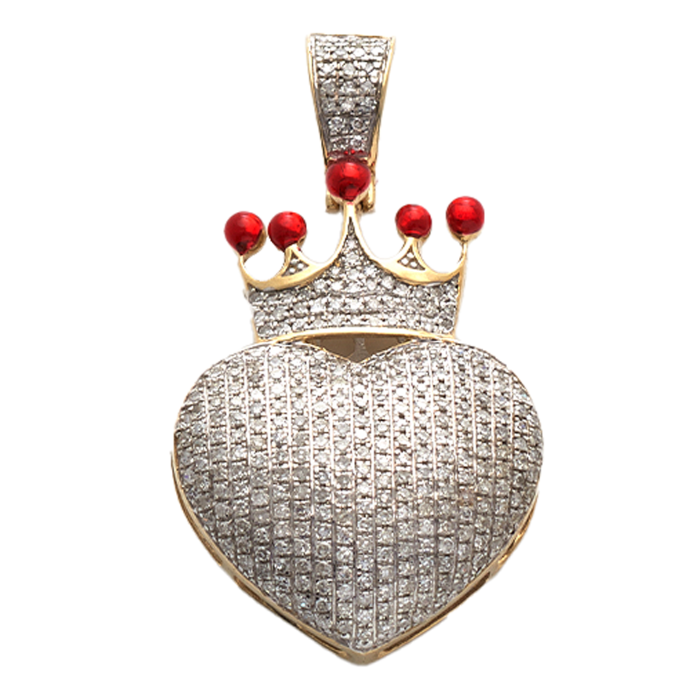 10KY 1.00CTW DIAMOND PUFFED HEART WITH CROWN