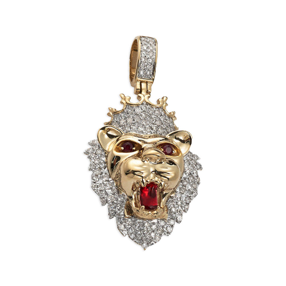 10KY 1.00CTW DIAMOND LION HEAD WITH CROWN PENDANT