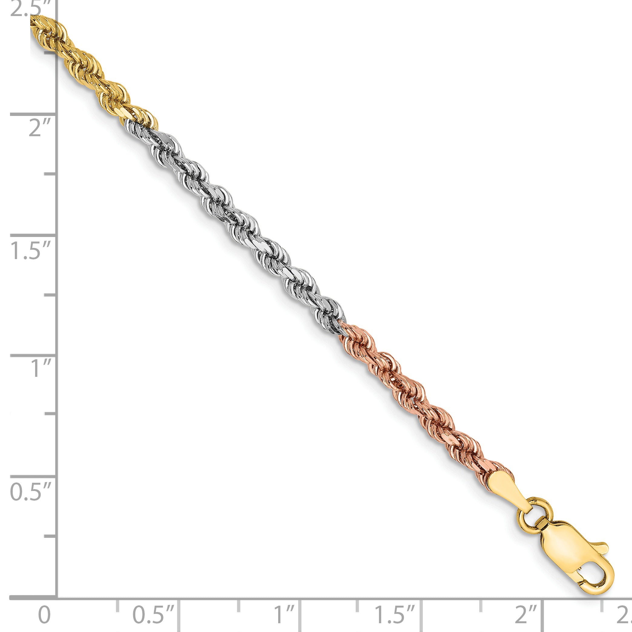 14k Tri-Color 2.9mm D/C Rope Chain