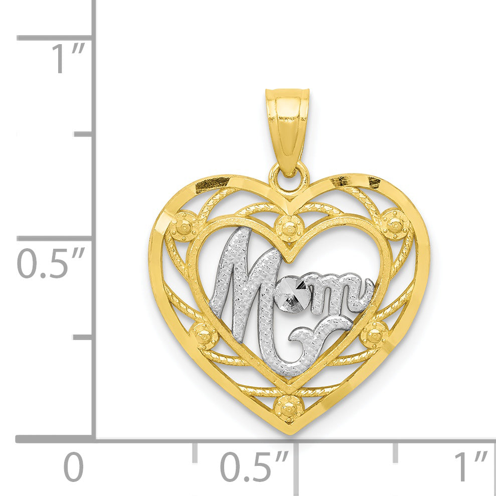 10K & Rhodium MOM Heart Charm