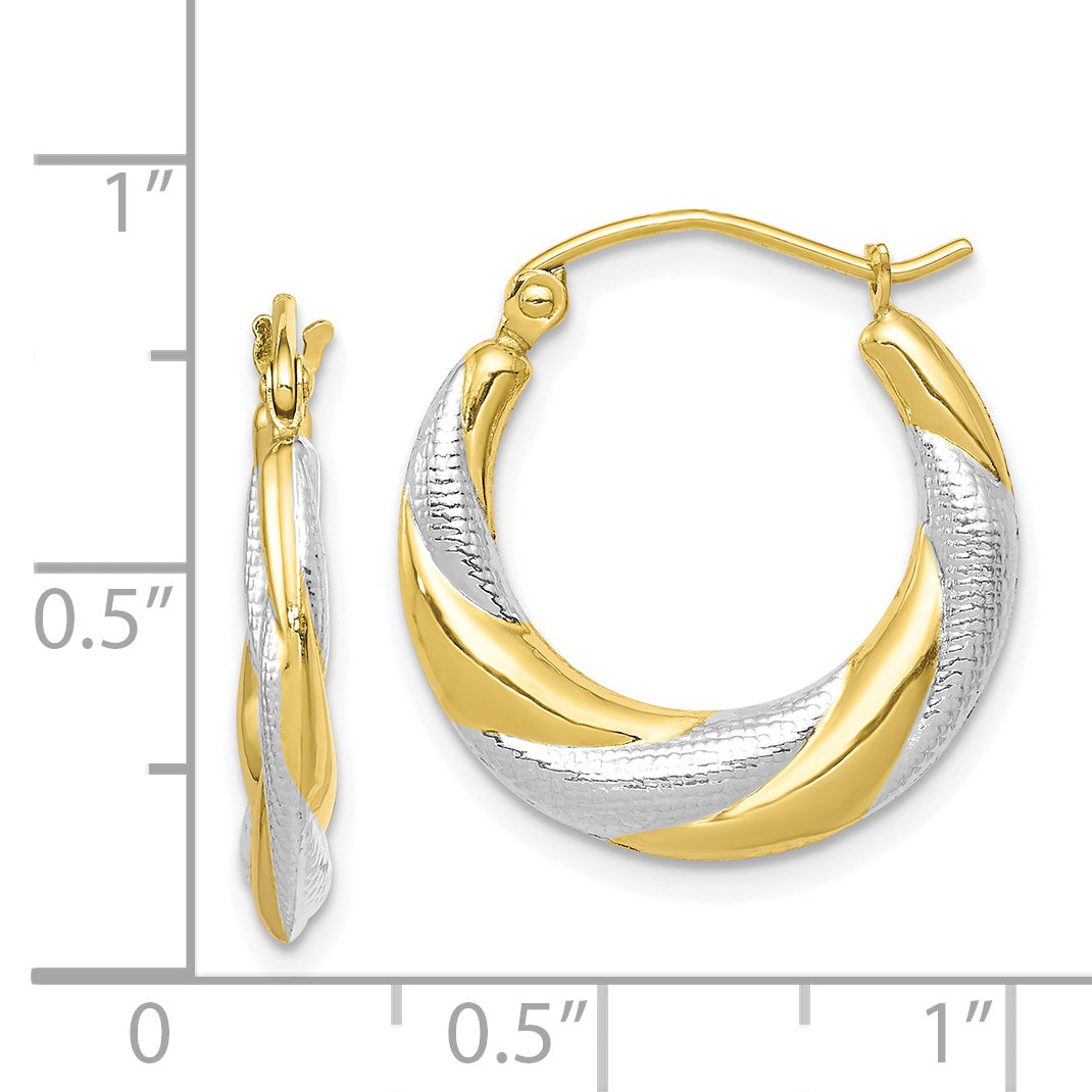 10K & Rhodium Twist Hollow Hoop Earrings