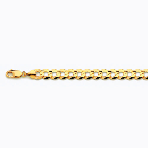 14K 9.5MM YELLOW GOLD SOLID CURB 8" CHAIN BRACELET