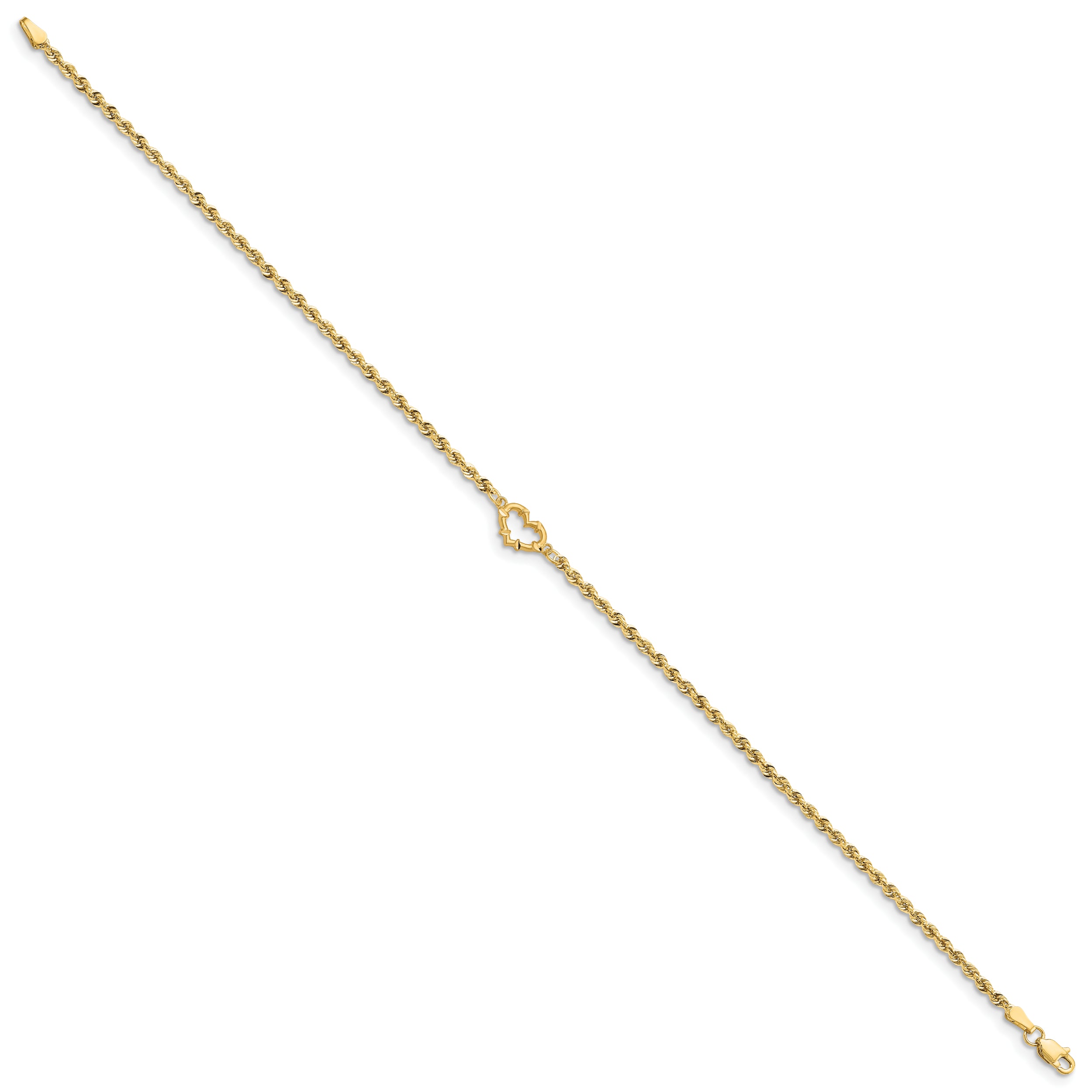 14k Diamond-cut Open Heart Rope Anklet