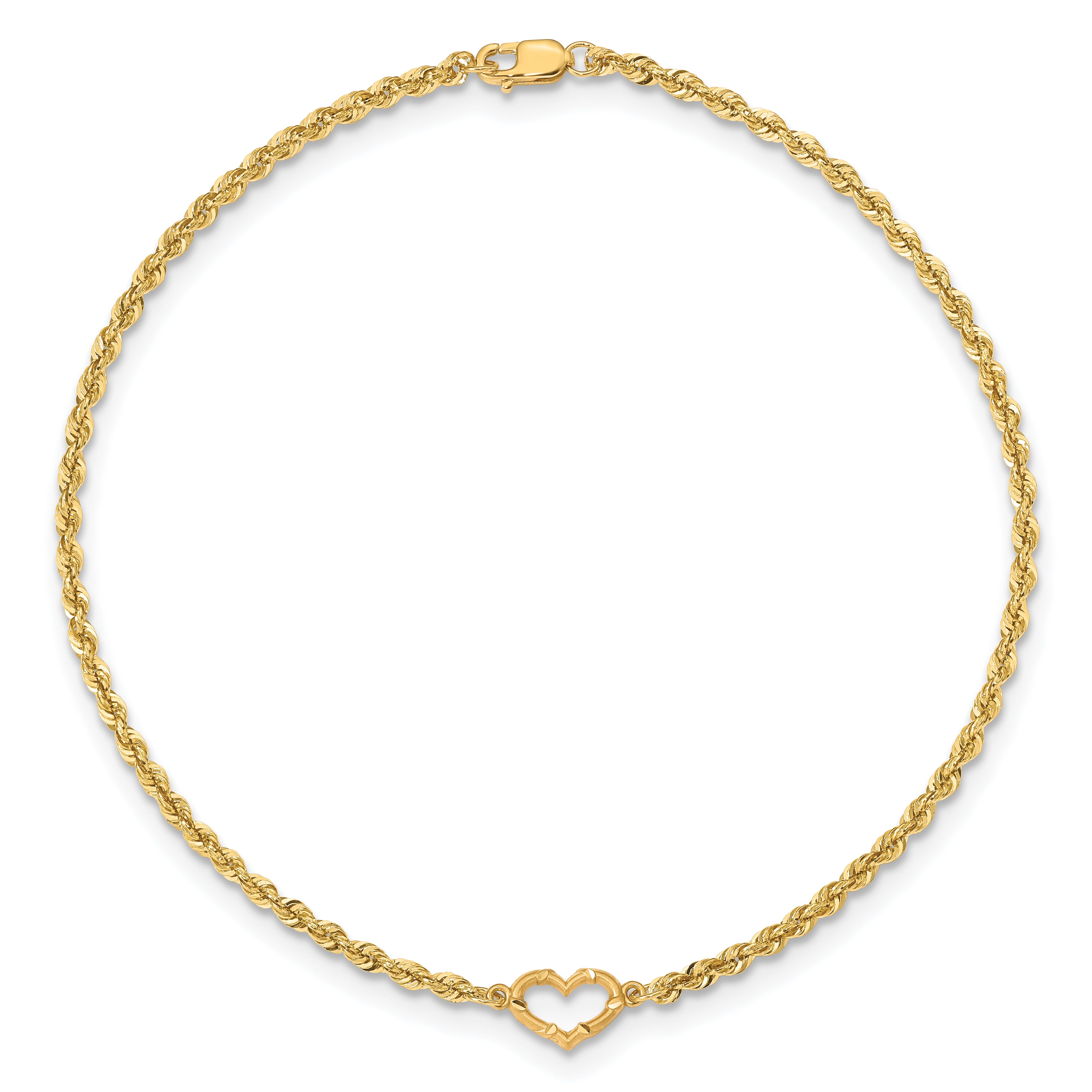 14k Diamond-cut Open Heart Rope Anklet