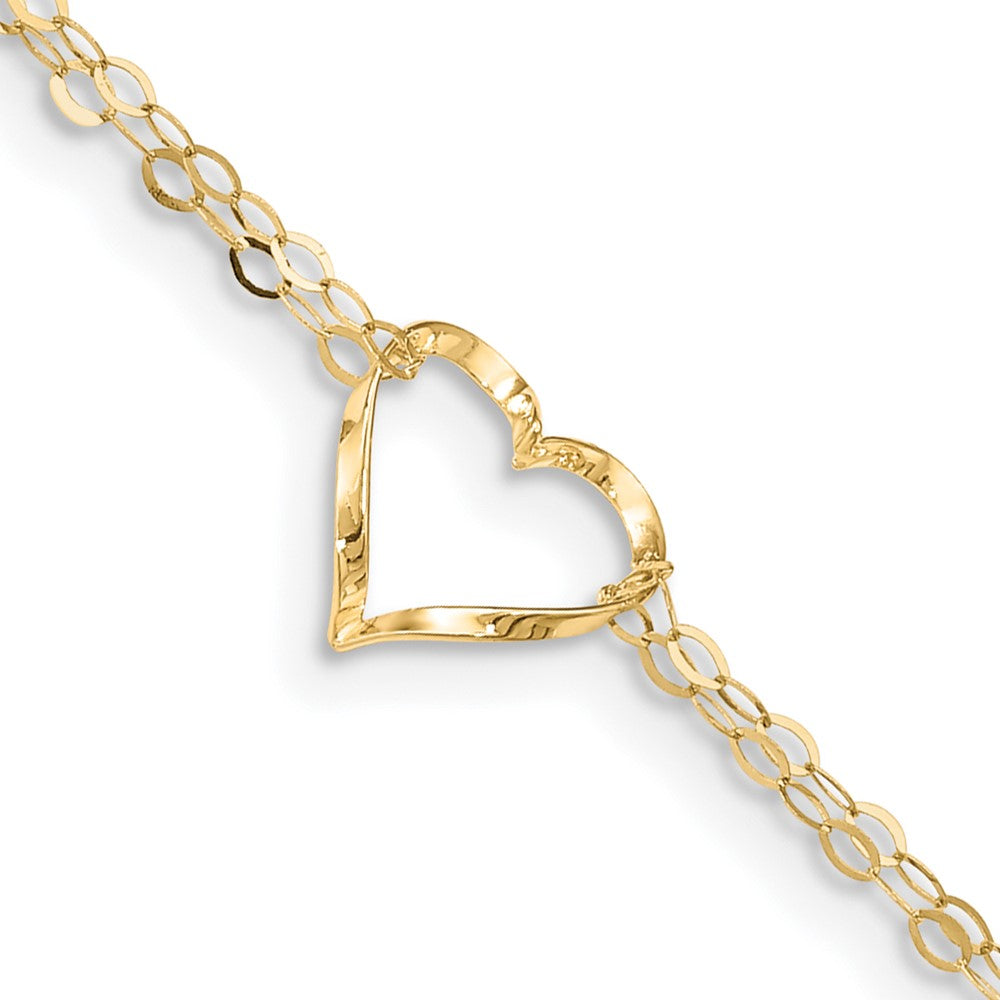 14k Double Strand Heart 9 Inch with 1 Inch extension Anklet