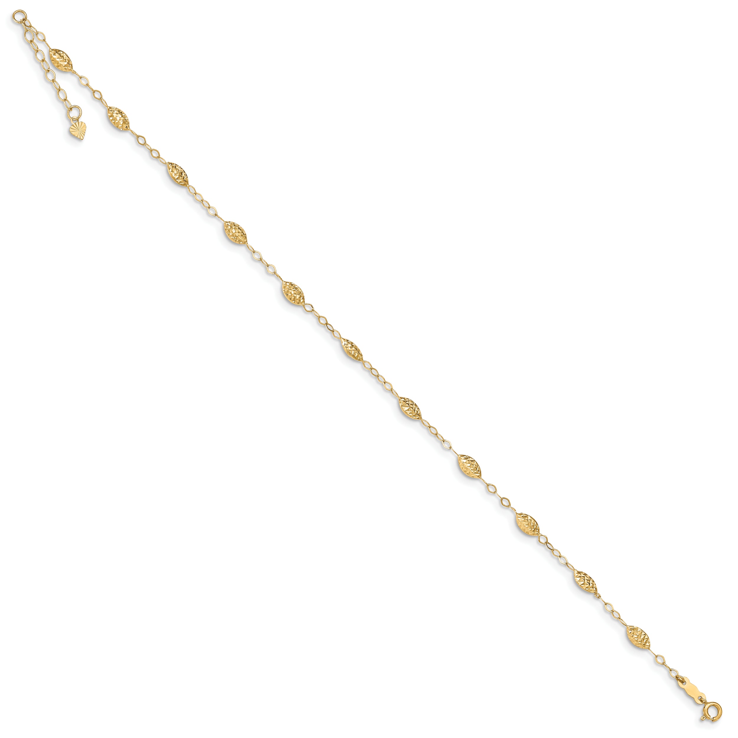 14k Puff Rice Bead 9in Plus 1in ext Anklet