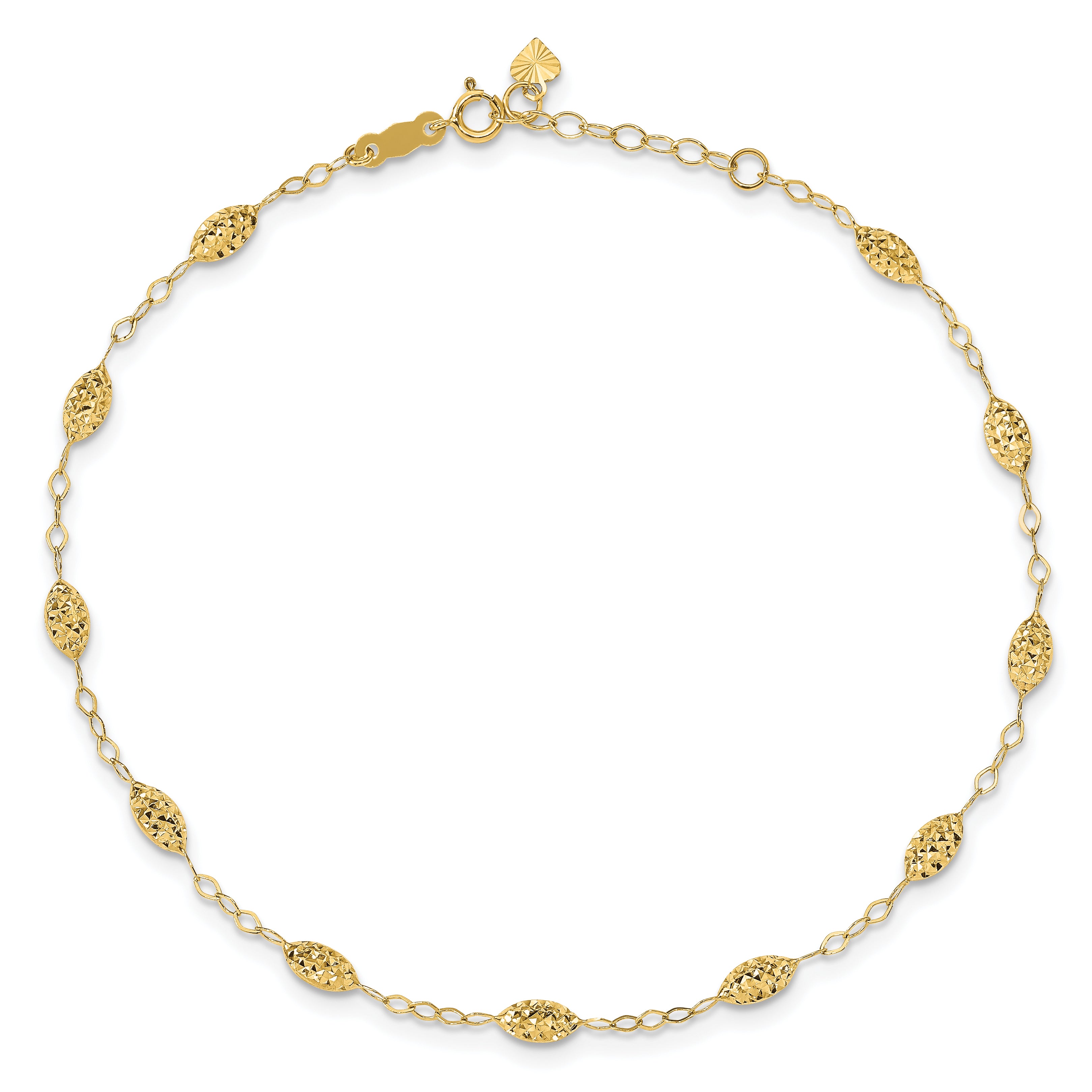 14k Puff Rice Bead 9in Plus 1in ext Anklet