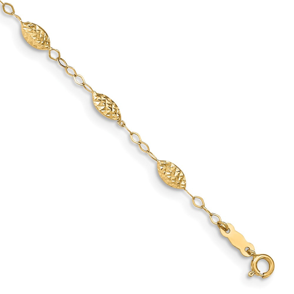 14k Puff Rice Bead 9in Plus 1in ext Anklet