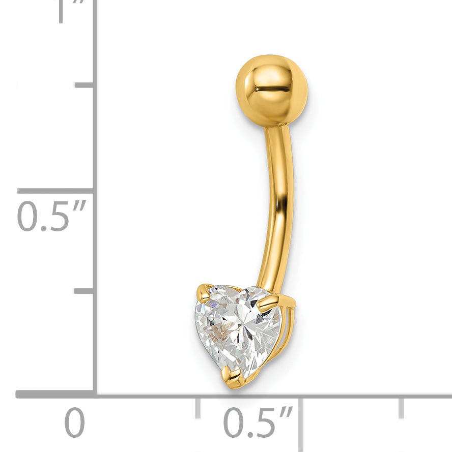 14k 14 Gauge Heart Shaped CZ Belly Ring