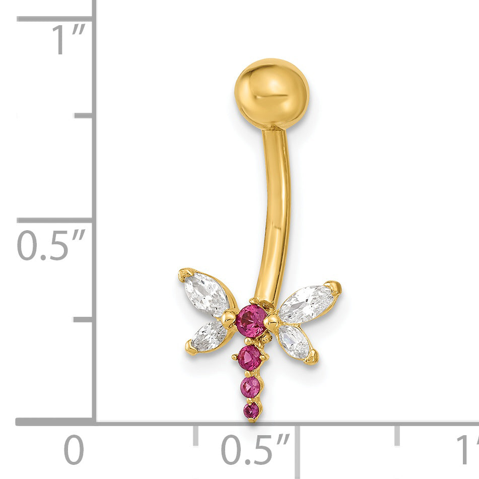 14K 14 Gauge Dragonfly CZ Belly/Navel Ring Body Jewelry