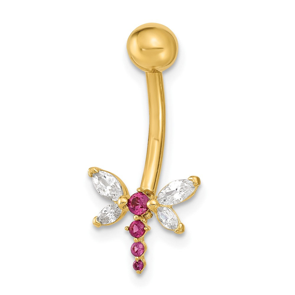 14K 14 Gauge Dragonfly CZ Belly/Navel Ring Body Jewelry