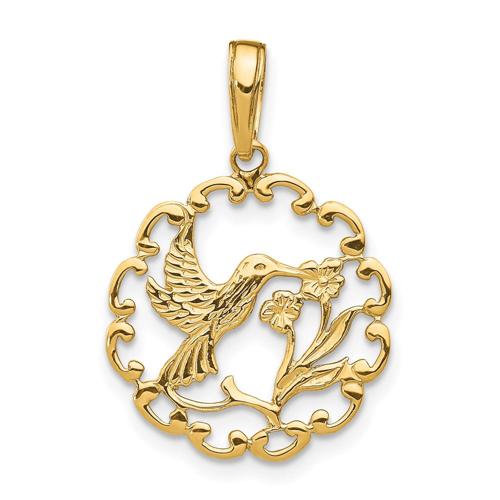 14K Hummingbird w/Flower in Frame Pendant