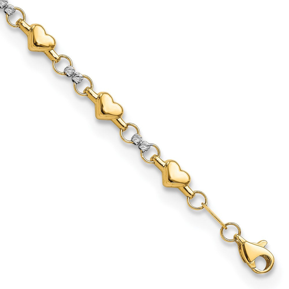 14K Two-tone Polished D/C Heart 7.5in Bracelet