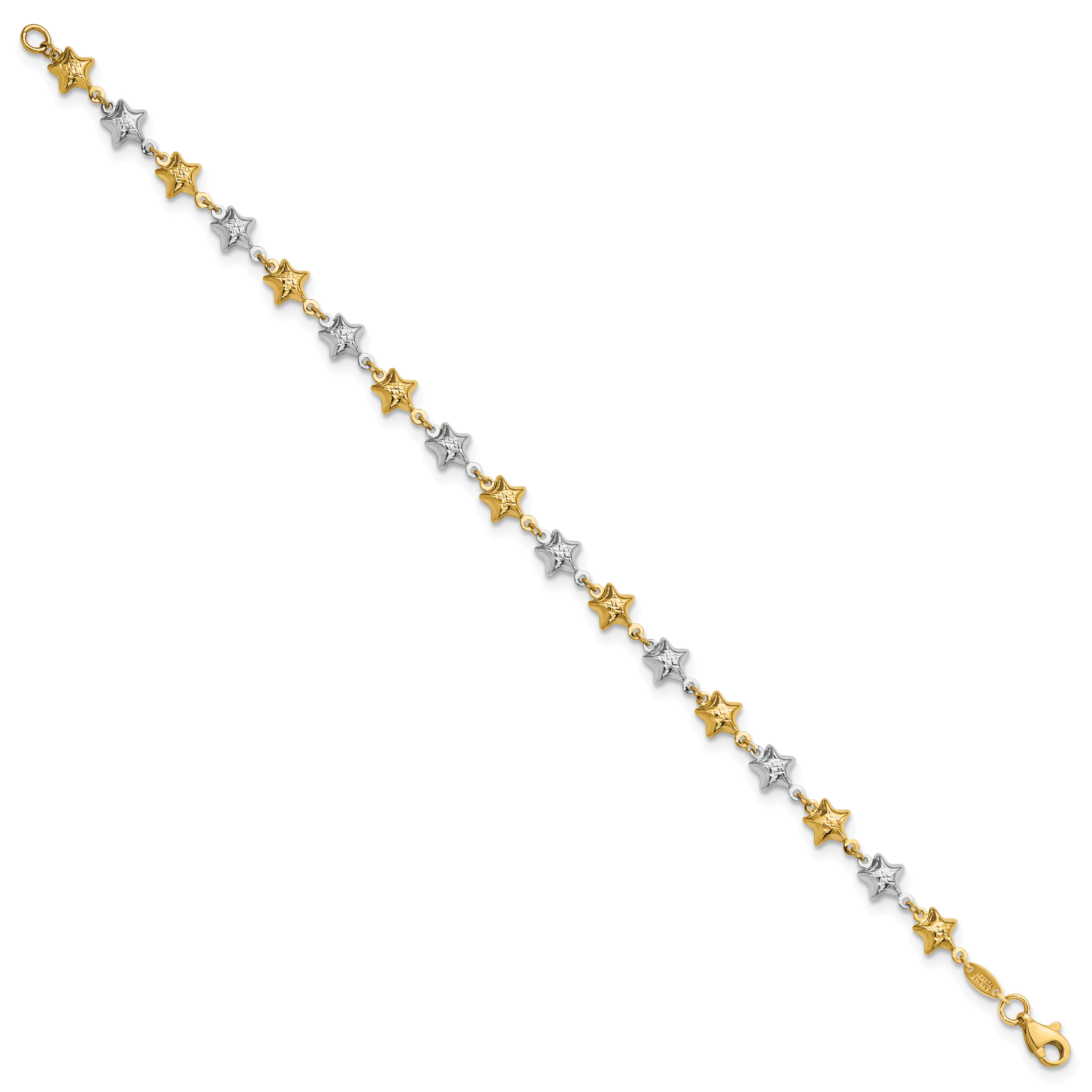 14k Two-tone Puffed Star Bracelet