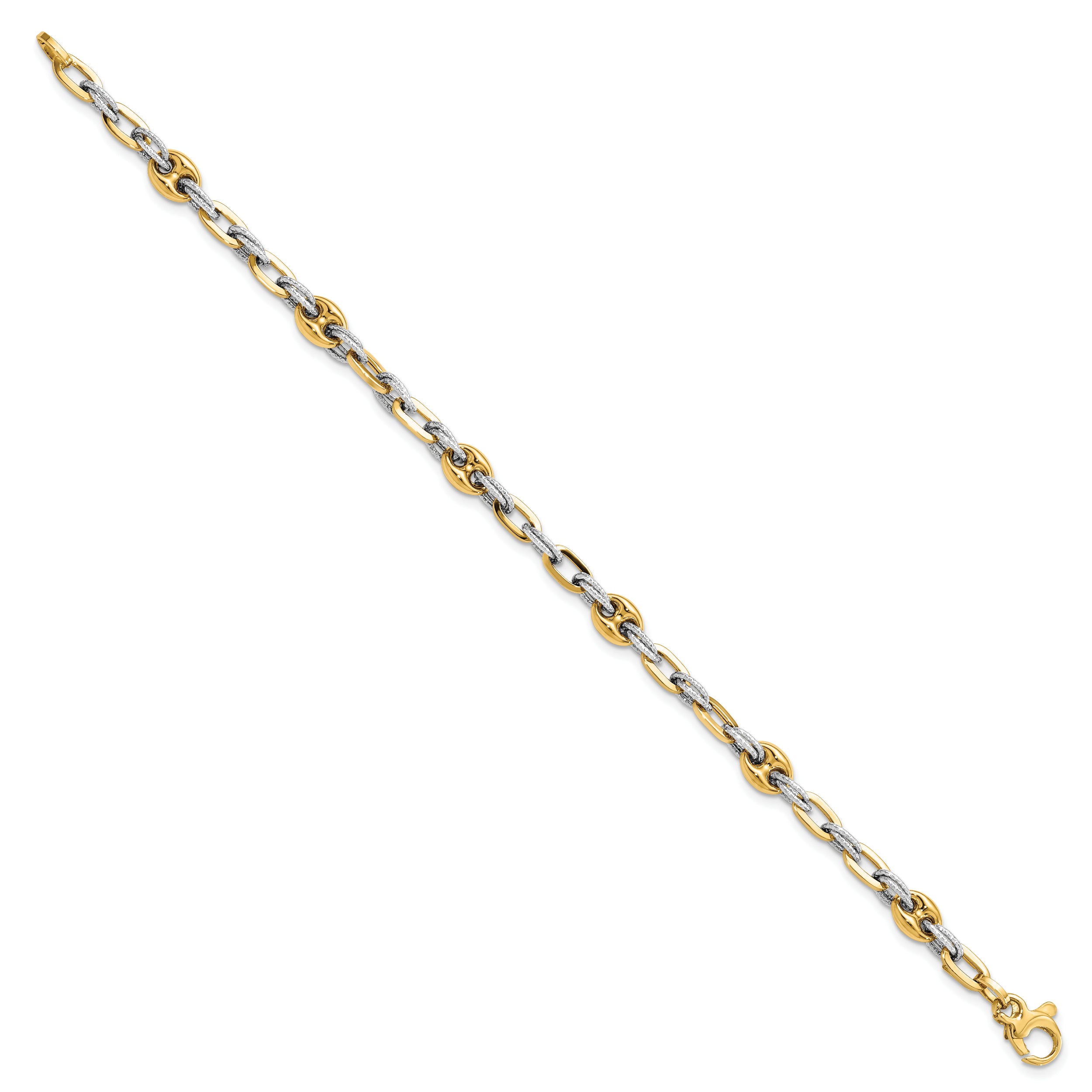 14K Two-tone Textured Double Fancy Link Bracelet